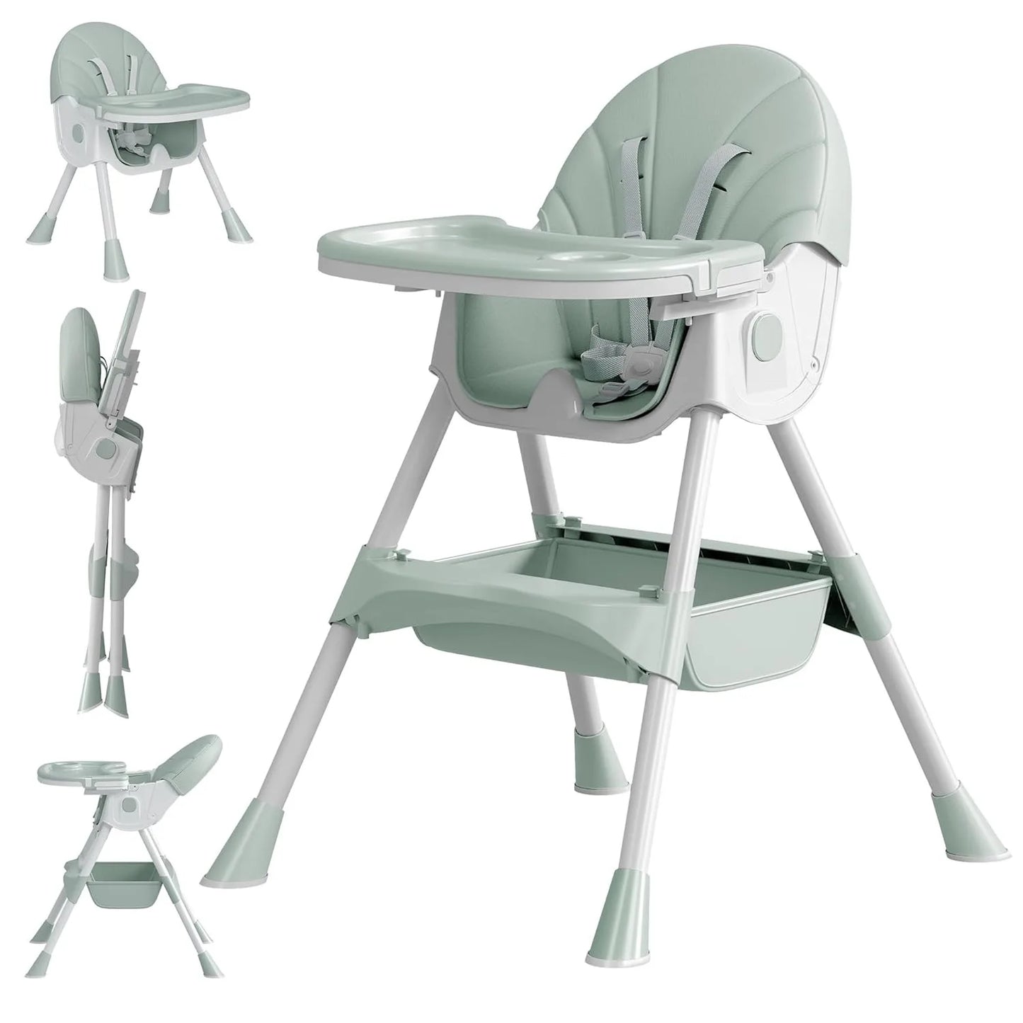 Foldable Baby High Chair With Adjustable Backrest Lightweight Dual Height