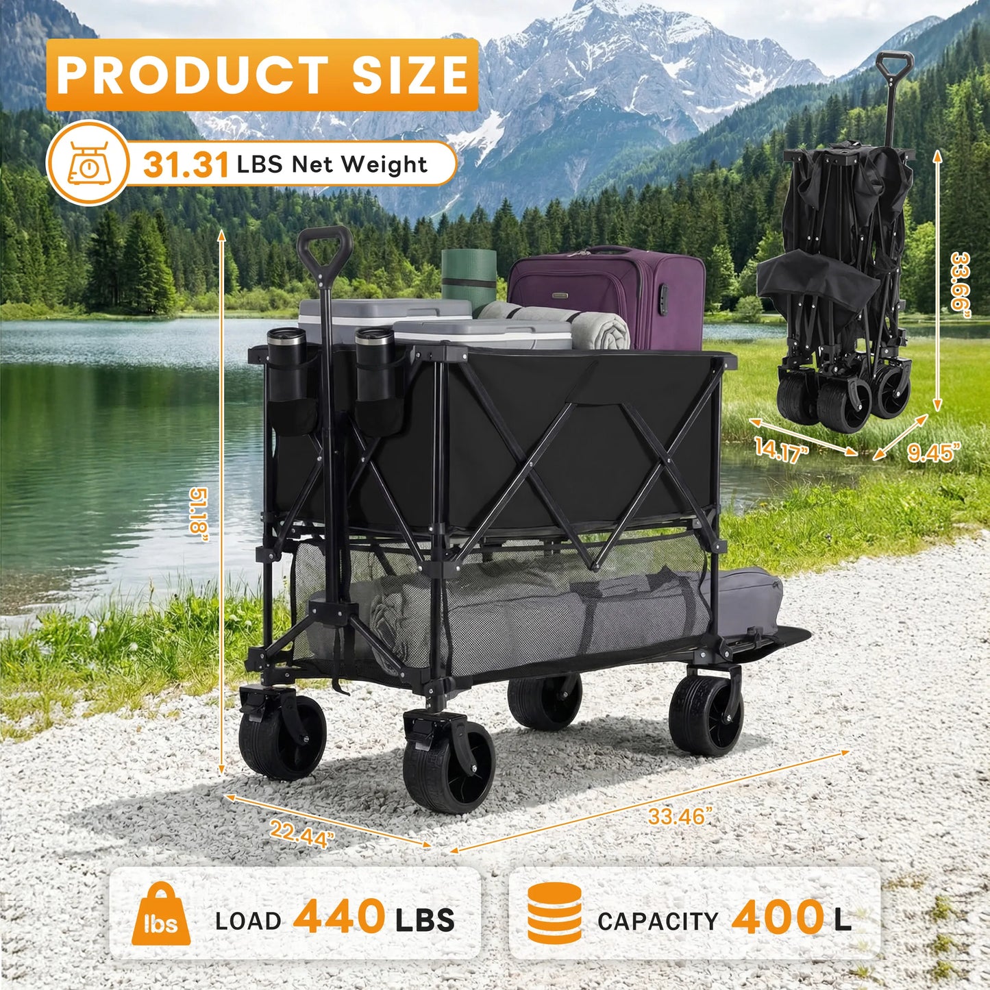 JHK Outdoor Double Decker Wagon Cart For Garden And Camping