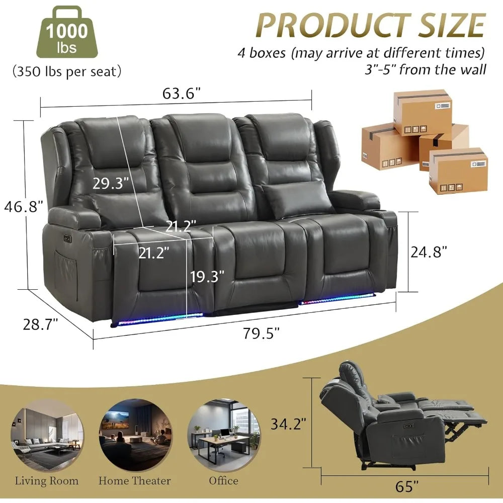 Power Recline Loveseat Sofa With USB Charger And LEDs