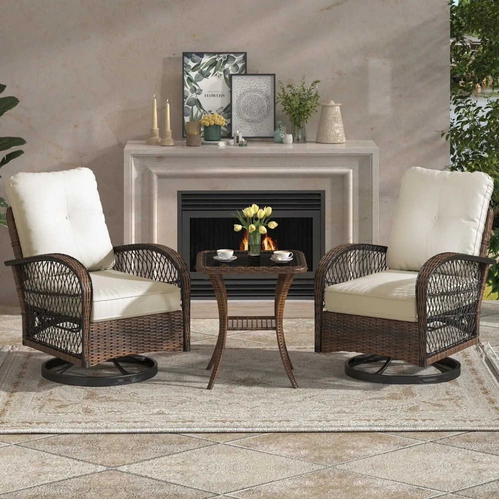 Outdoor Patio Furniture Set Swivel Rocker Chairs Wicker Bistro With Cushions
