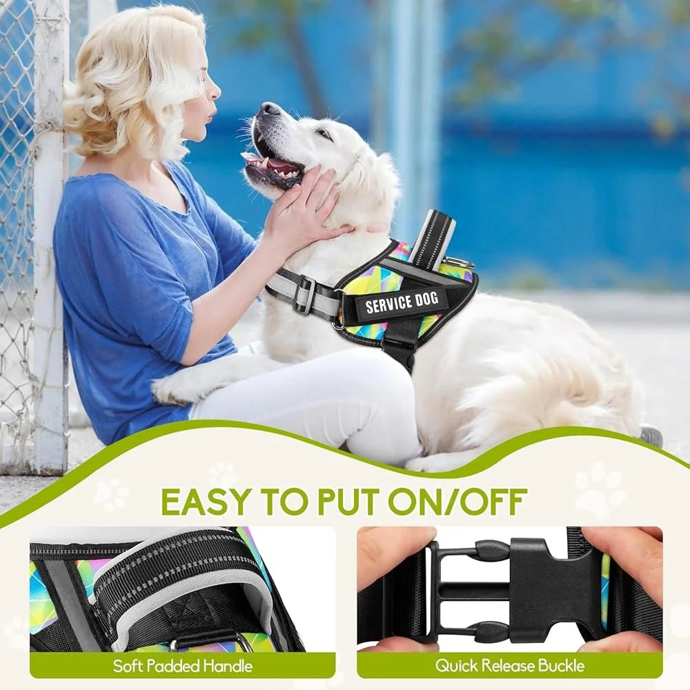 Reflective No Pull Service Dog Harness Leash Set with Patches