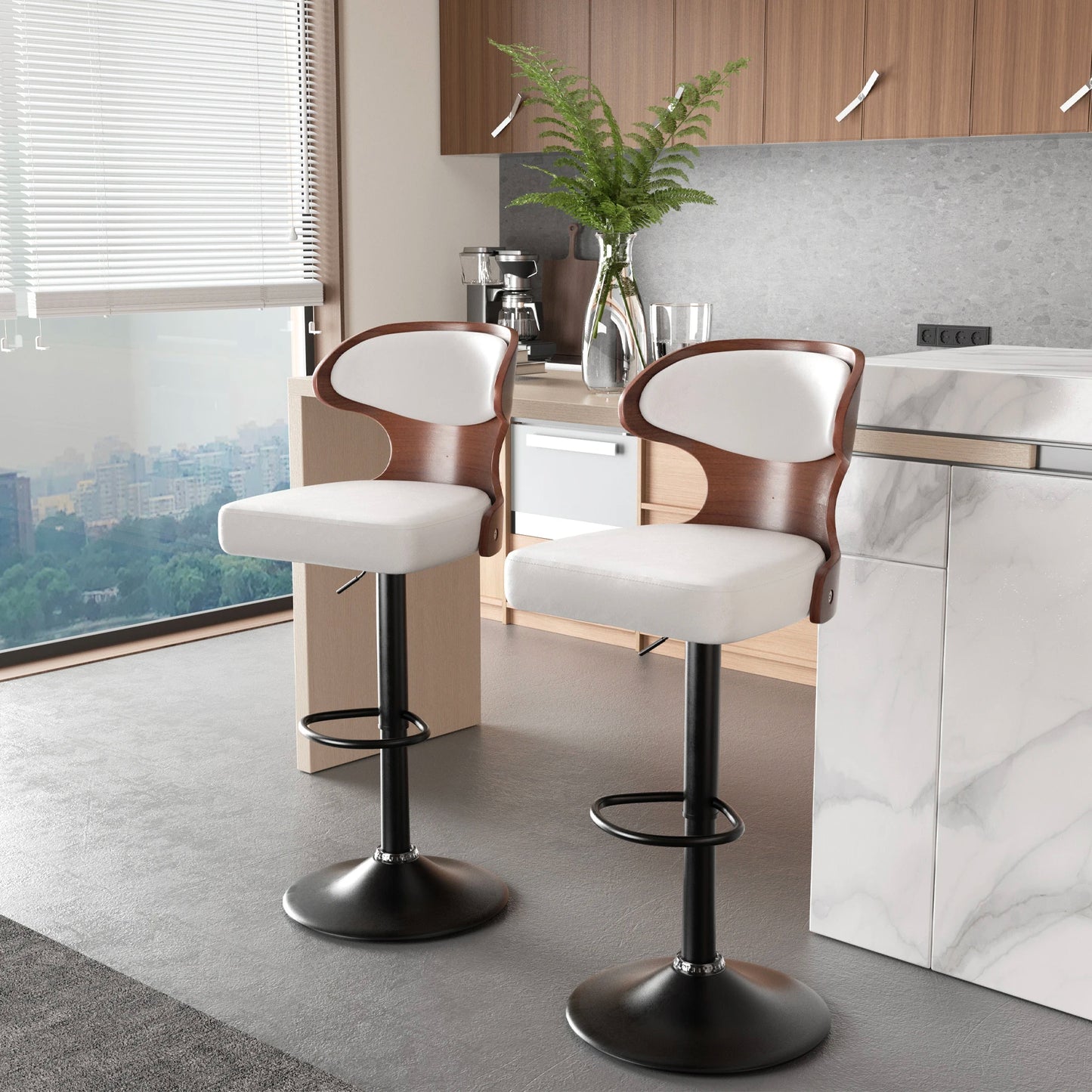 Solid Wood Rotating Bar Stool Set 2 Pieces With Backrest