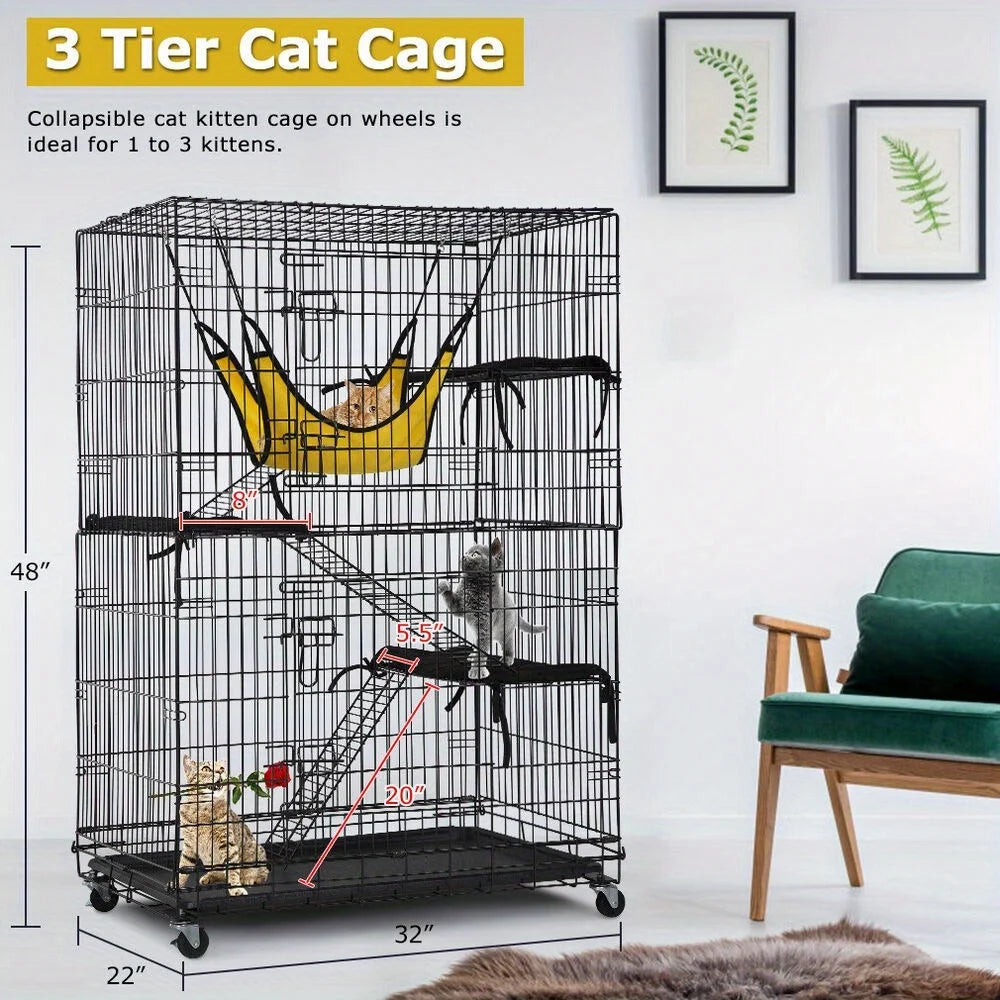 4-Tier Cat Cage with Free Hammock for Play and Relaxation