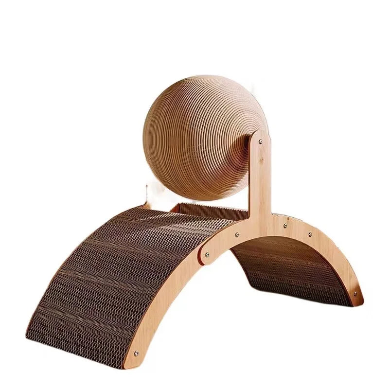 2 In 1 Wooden Cat Scratching Ball Toy With Sisal Board