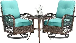 Outdoor Patio Furniture Set Swivel Rocker Chairs Wicker Bistro With Cushions
