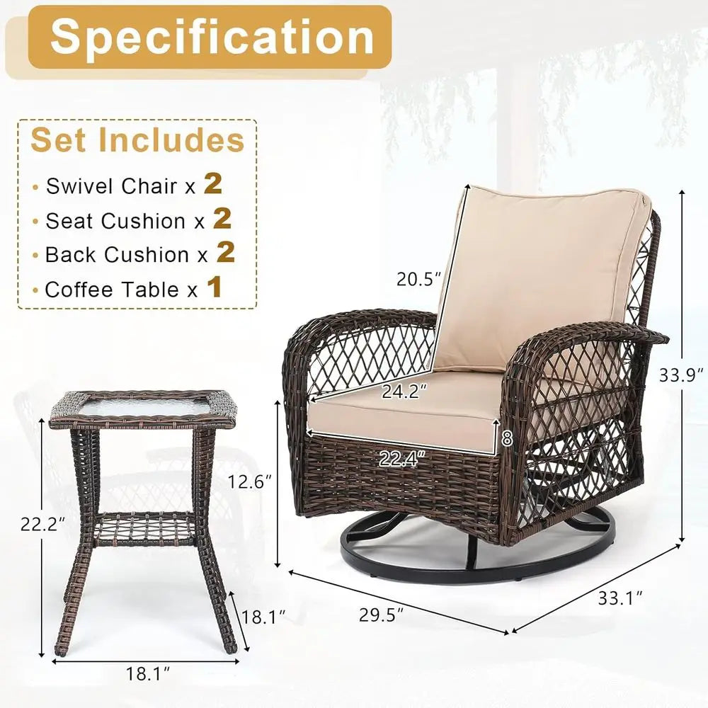 Outdoor Patio Furniture Set With Swivel Chairs And Bistro Table