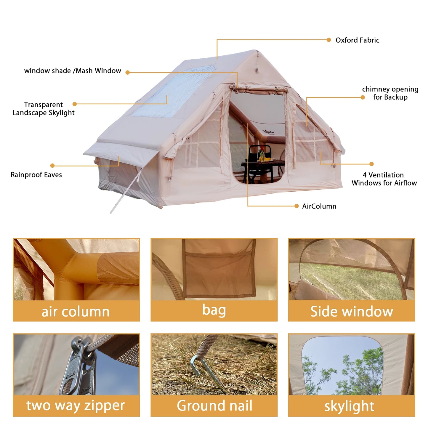 Pakicetus Inflatable Tent With Skylight Quick Setup Pump