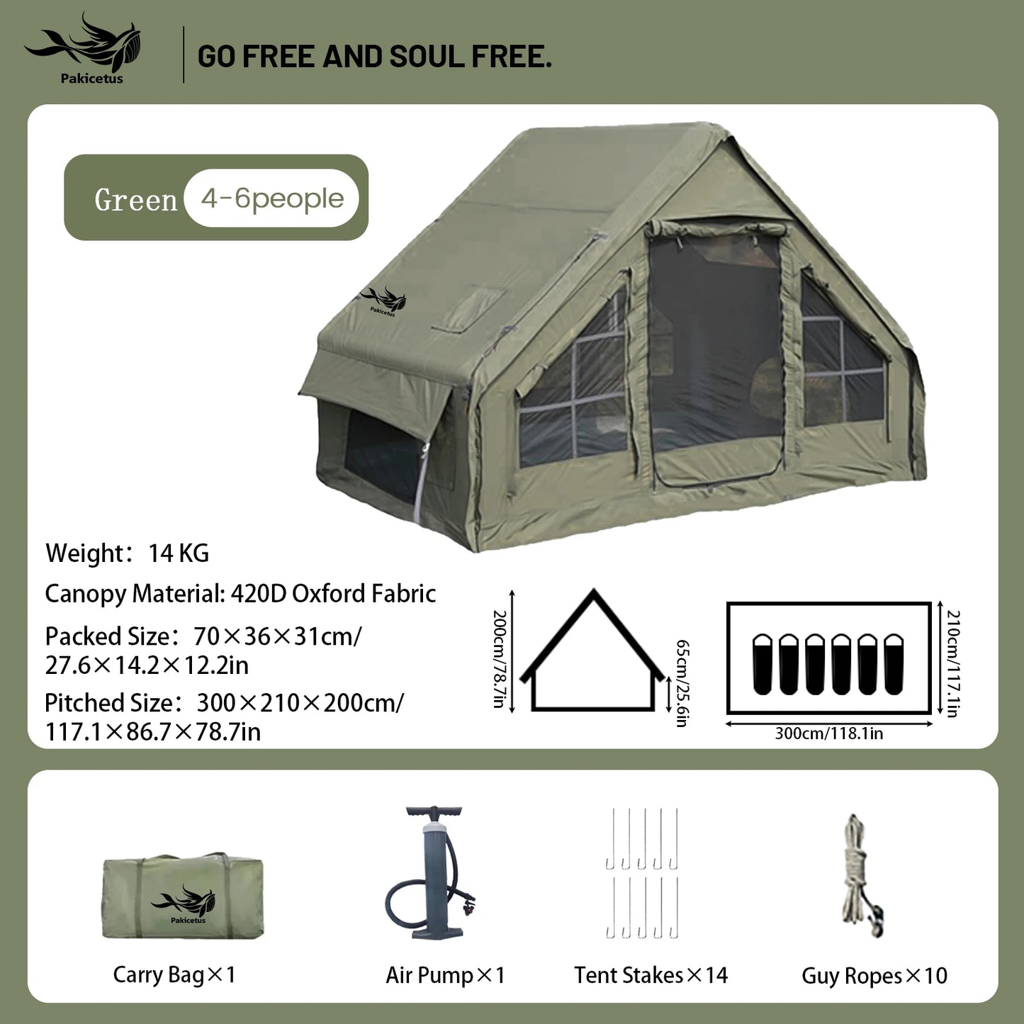 Pakicetus Inflatable Camping Tent With Skylight And Quick Air Flow