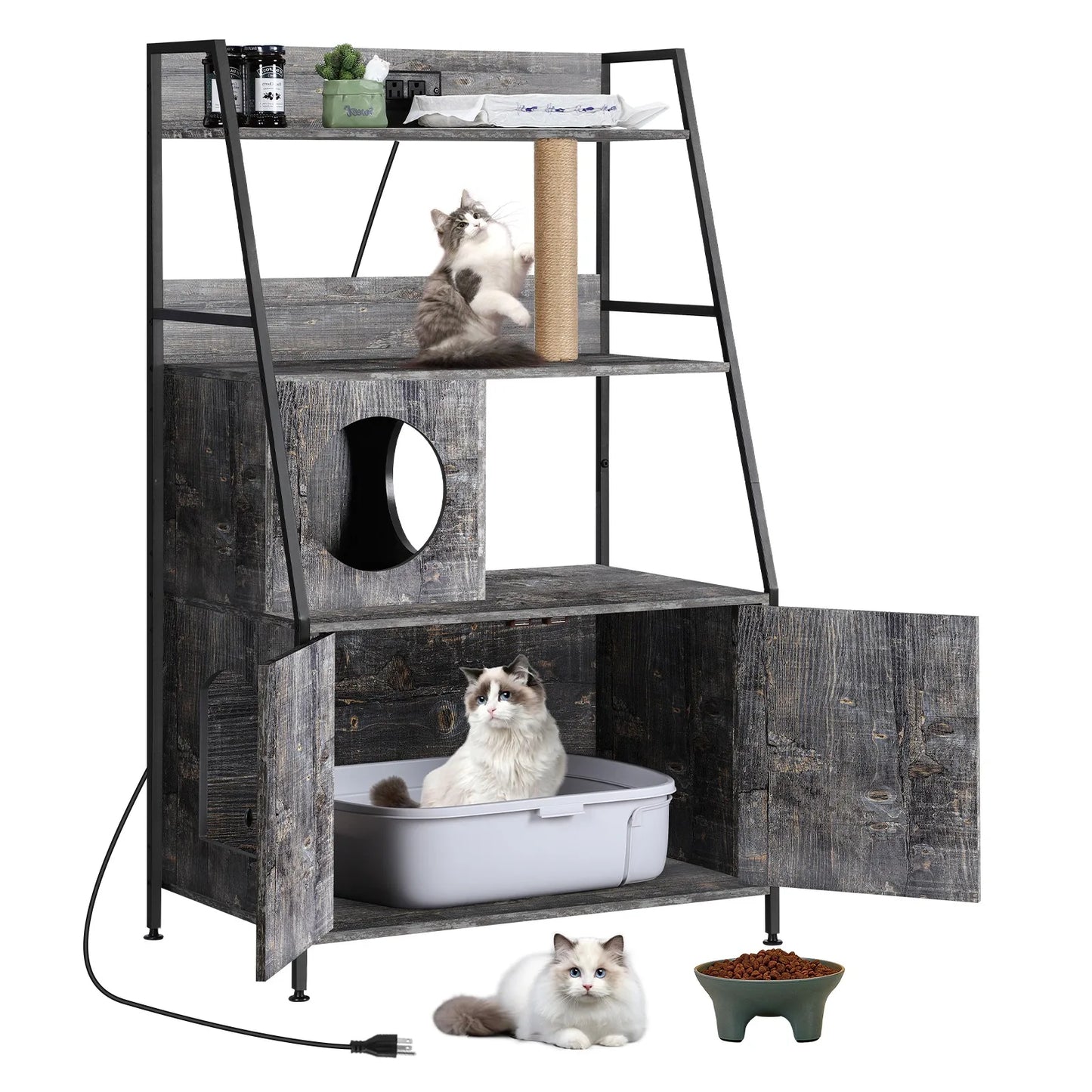 Cat Litter Box Enclosure with Storage and Cat Tree