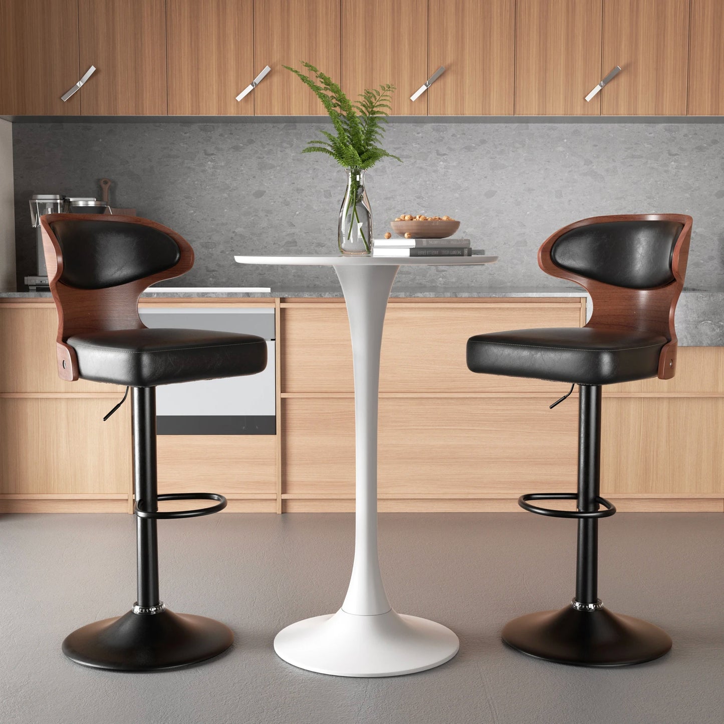 Solid Wood Rotating Bar Stool Set 2 Pieces With Backrest