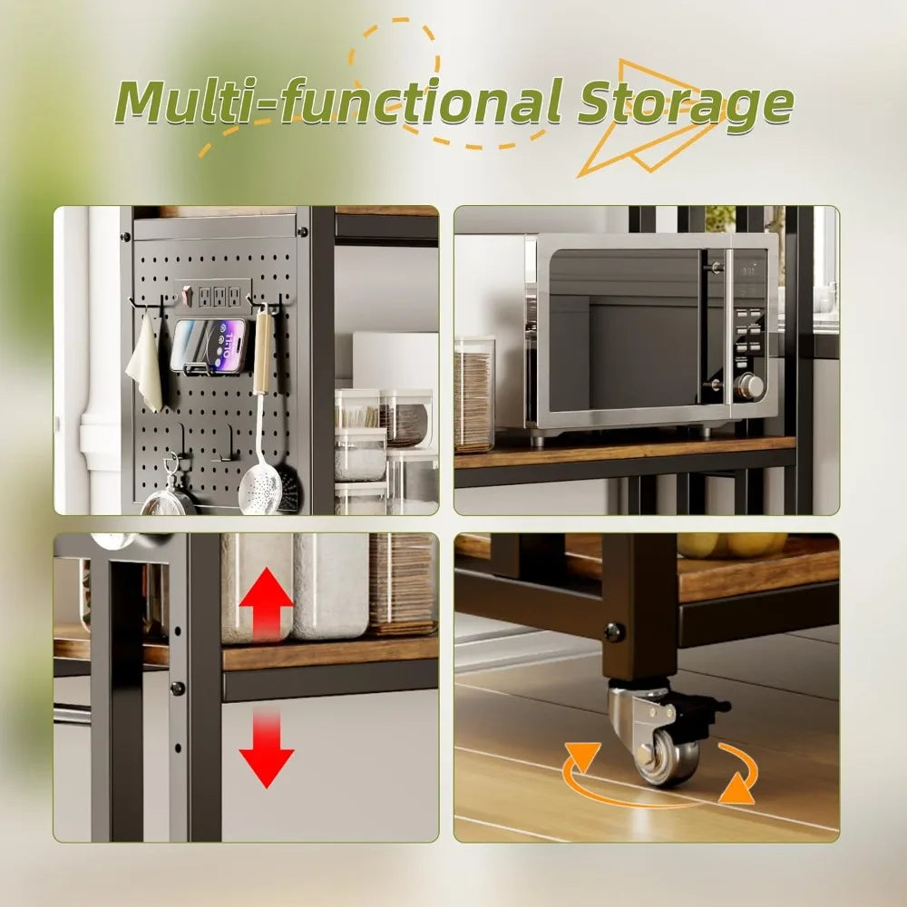 DAFIFY Kitchen Bakers Rack With Power Outlet And Pegboard
