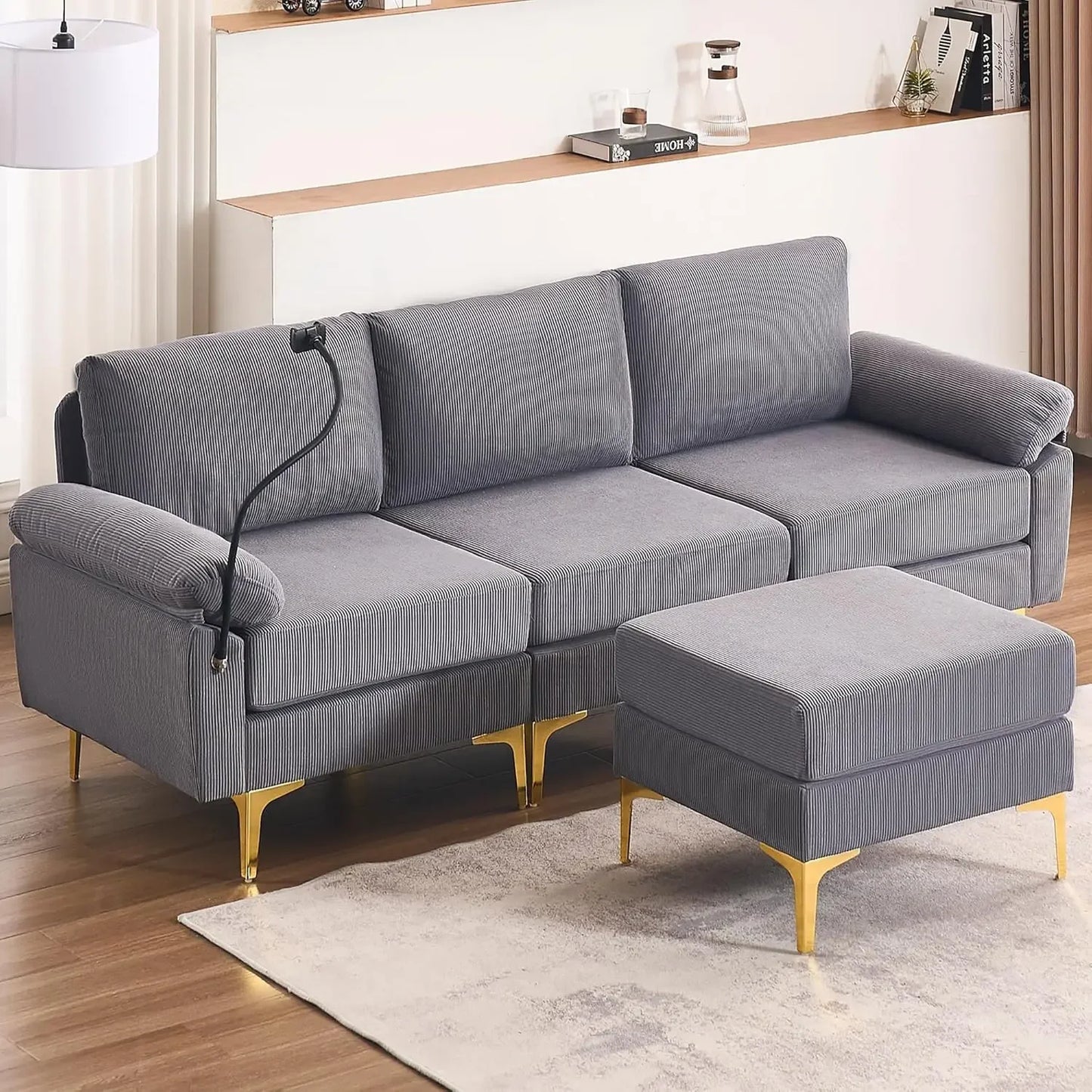CN Guangdong Corduroy U Shaped Sofa Set With Lounge Chair