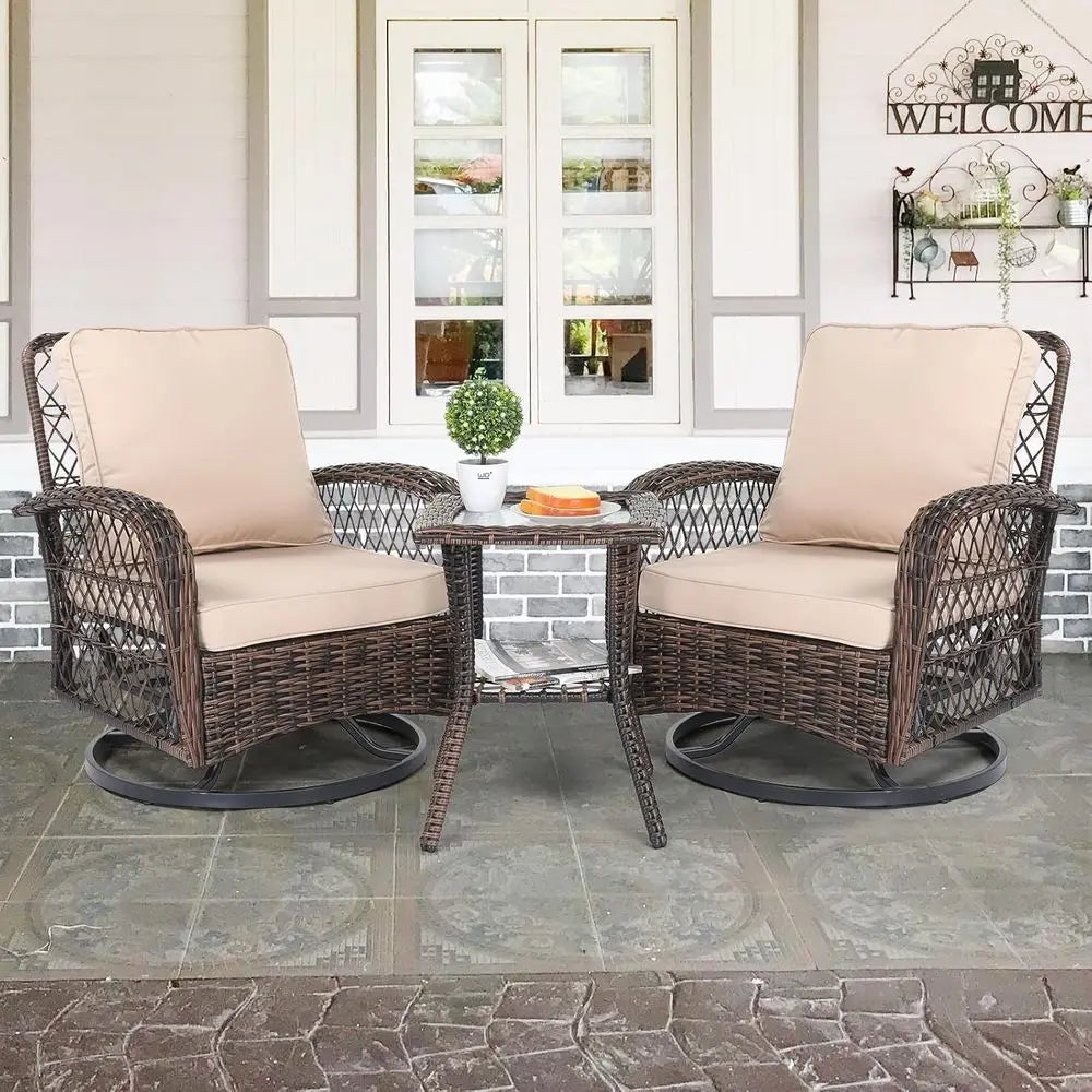 Outdoor Patio Furniture Set With Swivel Chairs And Bistro Table
