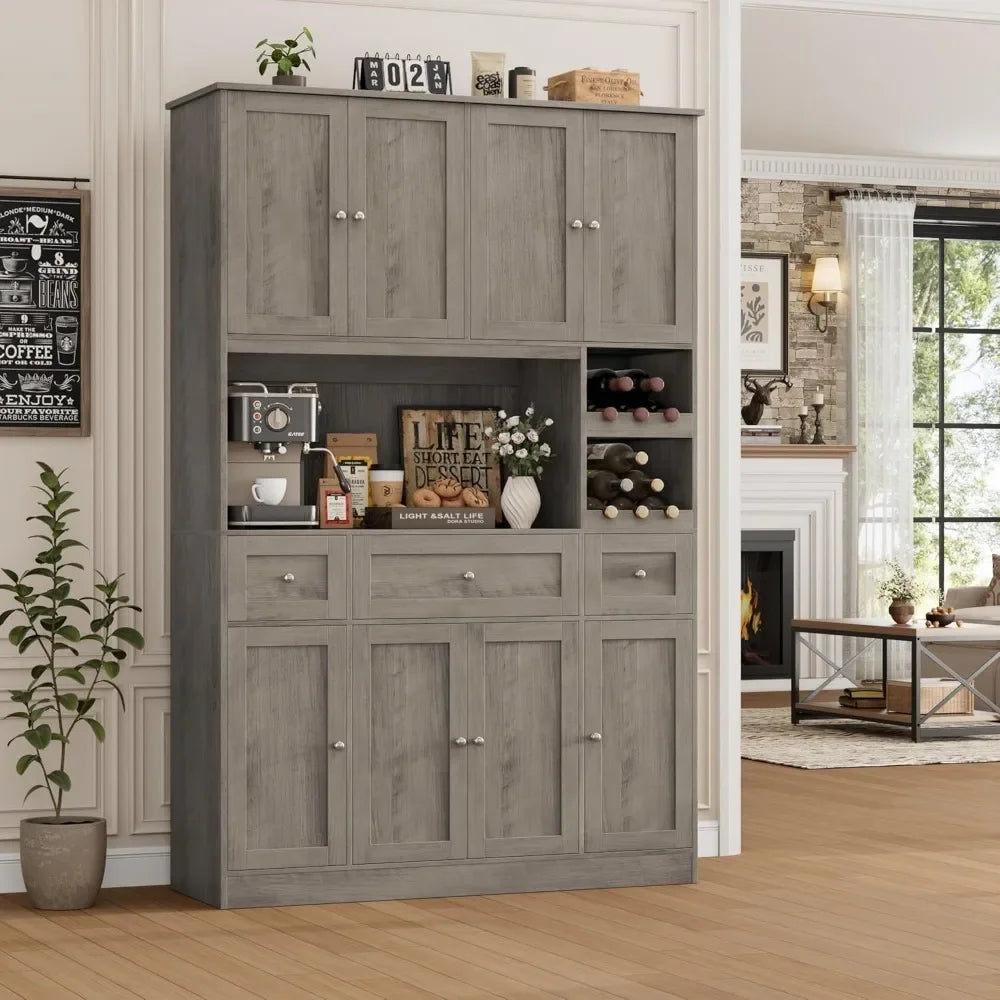 Charge Kitchen Pantry Cabinet With Wine Rack And Microwave Stand