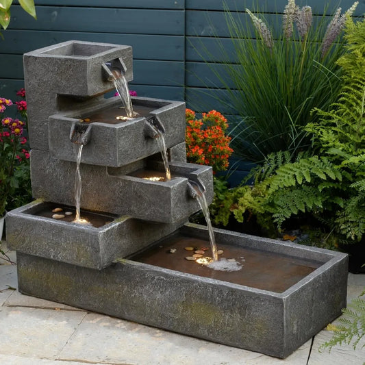 Modern Tiered Water Fountain Indoor Outdoor Garden Decor