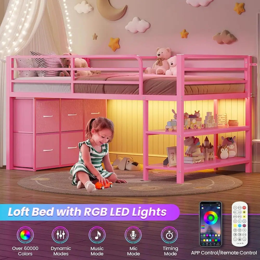 Low Loft Wood Storage Bed With Built In Led Lighting