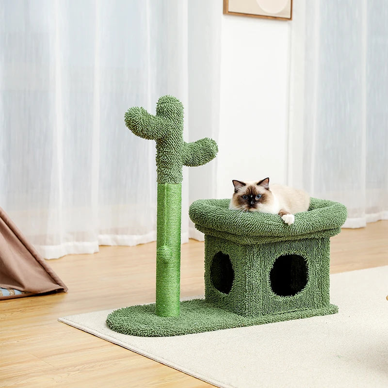 Cute Cactus Cat Tree Toy with Ball and Scratching Post